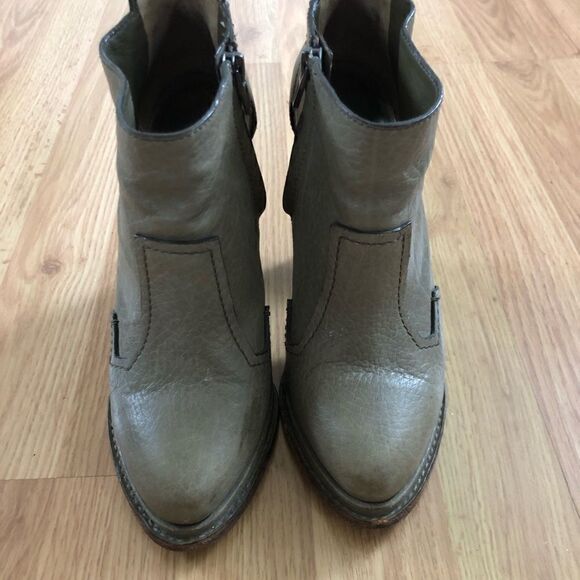 Alexander Wang Green Gray Ankle Boots Booties Heeled Zip Leather EU 38 US 7.5 - Picture 2 of 14